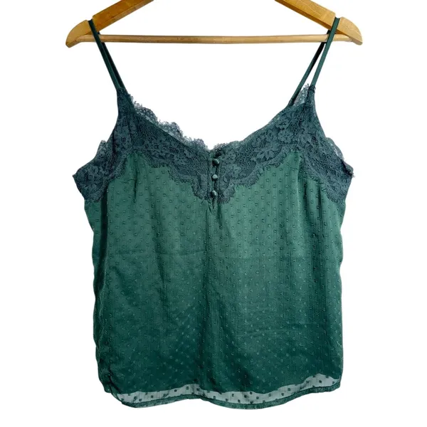 Abercrombie & Fitch Green Lace Sheer Swiss Dot Camisole Cami Tank Top Size M - Image 2