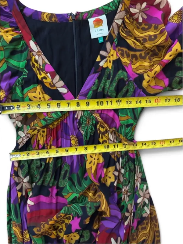FARM Rio Star Fruit Floral Tiered Maxi Dress in Purple, Green & Yellow Sz Small - Image 15