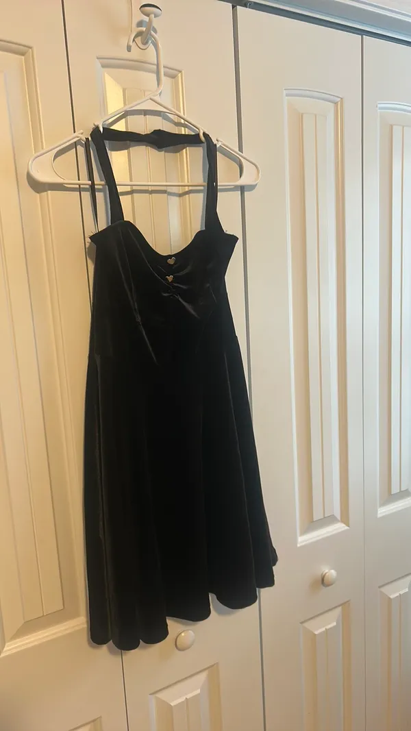 Black Velvet Dress with heart decals - Image 2