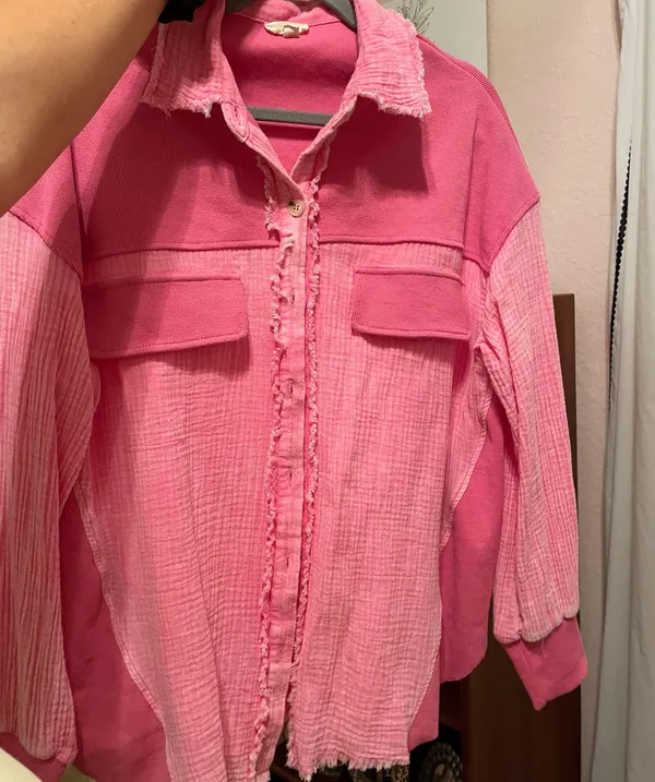 These Three Boutique Frayed Pink Shacket - Image 3