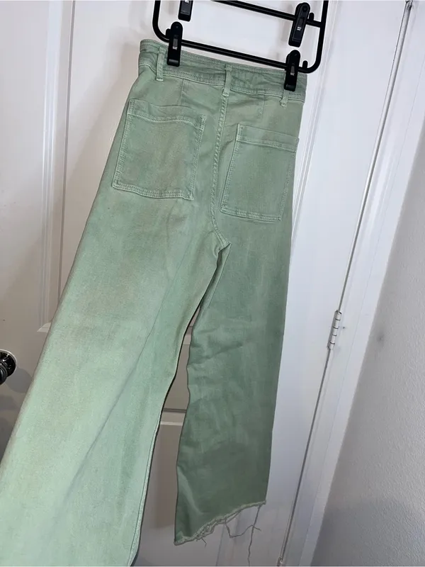 Zara Culotte Patch Pockets Marine Straight Jeans High Rise Sz 2 Sage Earthy Boho - Image 4