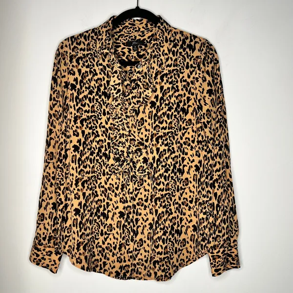 J. Crew Leopard Rufle Silk Blouse Size 8 - Image 2