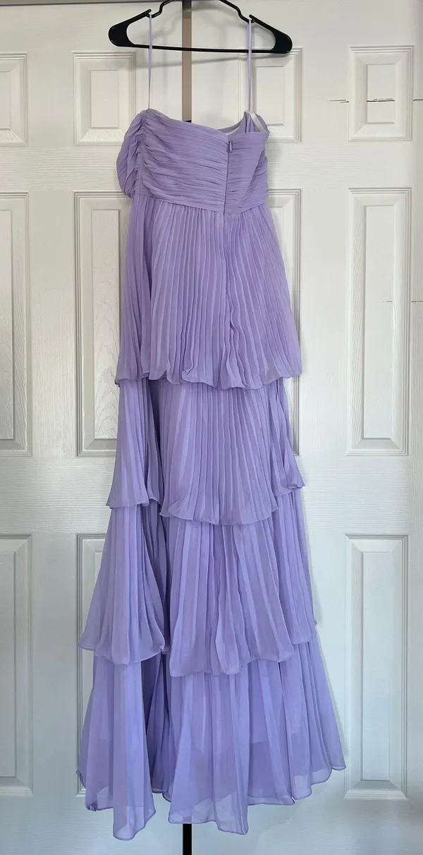 A-Line Sweetheart Tiered Floor Length Chiffon Lilac Bridesmaid Dress - Image 6