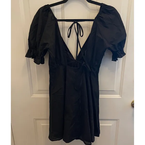 Princess Polly Blissful Black Puff Sleeve Mini Dress Open‎ Back US 0 Coquette - Image 7