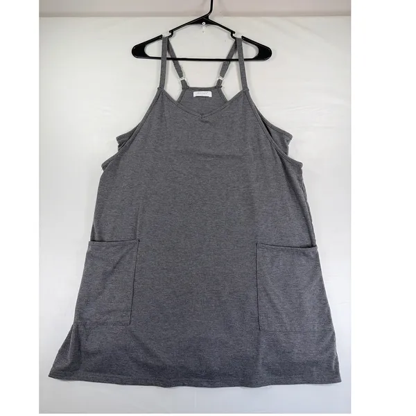 Gray Sleeveless Mini Dress Built In Short Pockets XL Heathered Jersey Athleisure - Image 3