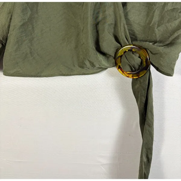 Express‎ womens wrap shirt green cropped at waist XS NWT - Image 3
