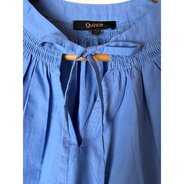 Quince Split Neck Top Women XS True Blue Organic Cotton Poplin Blouse Preppy - Image 7