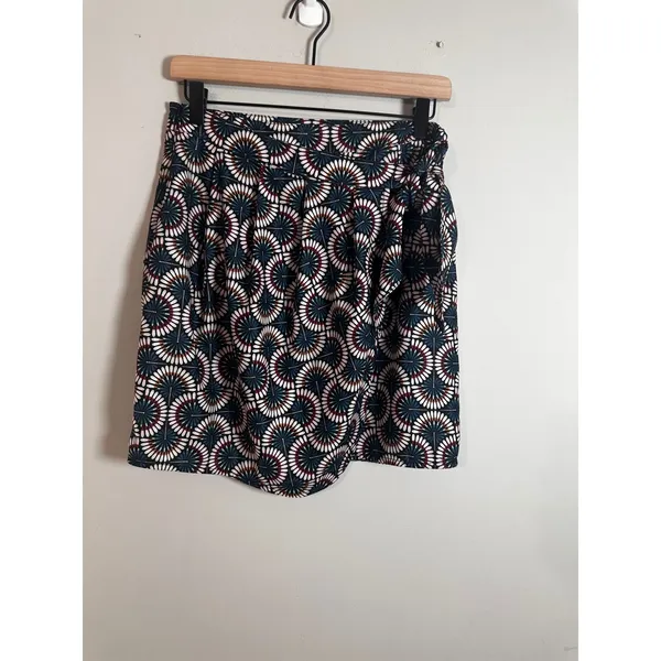Molly Bracken Geometric Fan Print Wrap‎ Tulip Skirt Navy Blue Teal Coral NEW - Image 2