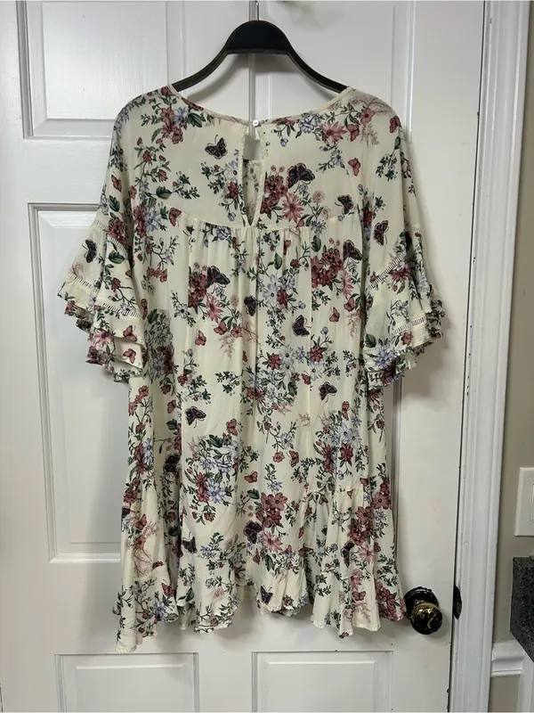 Women's Cream Floral Ruffle-Sleeve Tunic Top - Image 2