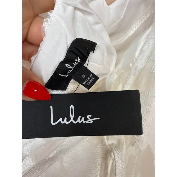 NWT Lulus Feeling Like Forever White Jacquard Organza Lace-Up Midi Dress Size S - Image 7