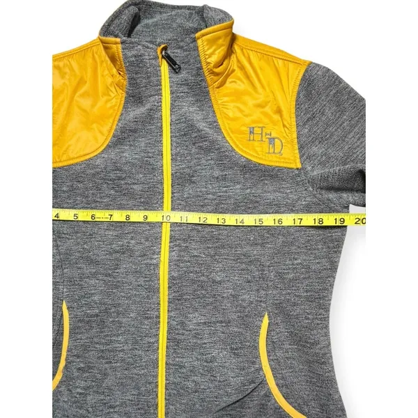 Harley-Davidson Womens Gray Fleece Yellow Quilted Shoulder Zip Jacket Medium - Image 7