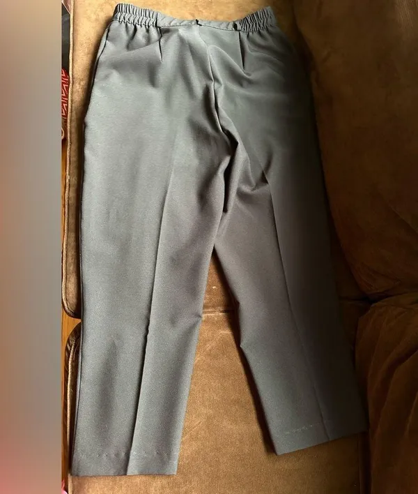 Alia Black Vintage Straight Leg Elastic Waist Pleated Front & Back Trousers Sz12 - Image 2