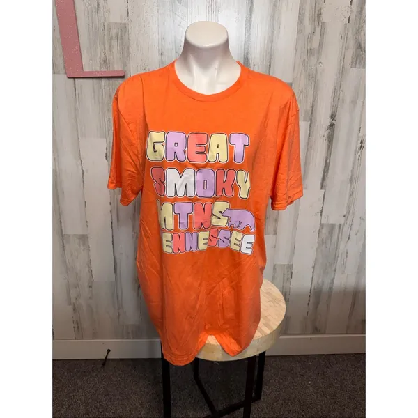 Great Smoky Mountains Tennessee Orange Graphic T-Shirt Womens Size Large L Bear - Image 2