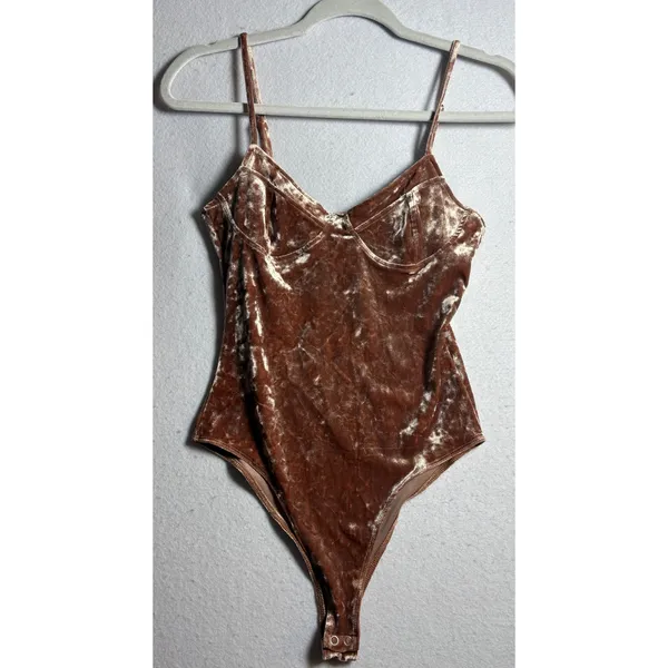 Forever 21 Brown Crushed Velvet Bustier Bodysuit Small Sweetheart Neckline Boho - Image 3