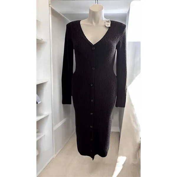 Abercrombie & Fitch Button Front Maxi Ribbed‎ Sweater Dress Brown Size XL - Image 2