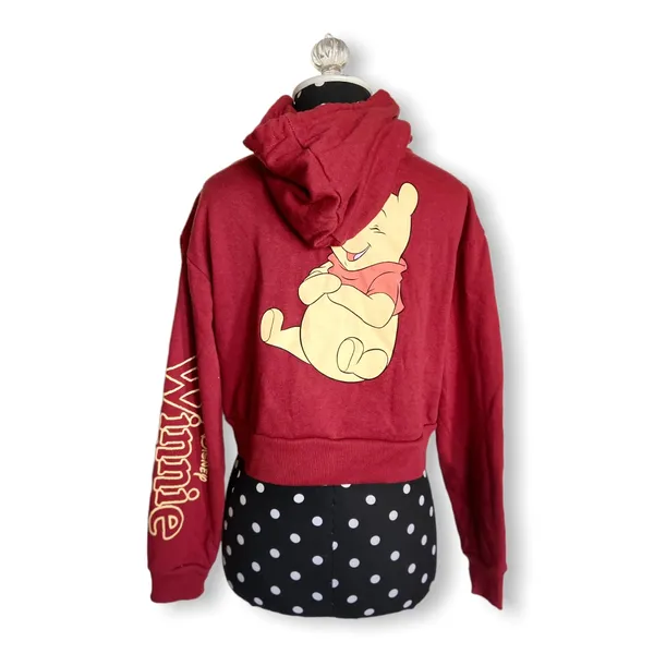 Disney Womens Juniors Hoodie Size XS S Winnie the‎ Pooh Burgundy Cropped Hood - Image 5