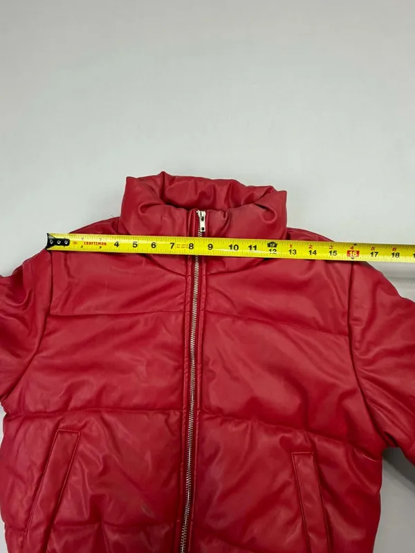 Ambiance Outerwear Women's Red Faux Leather Cropped Puffer Jacket - Image 5