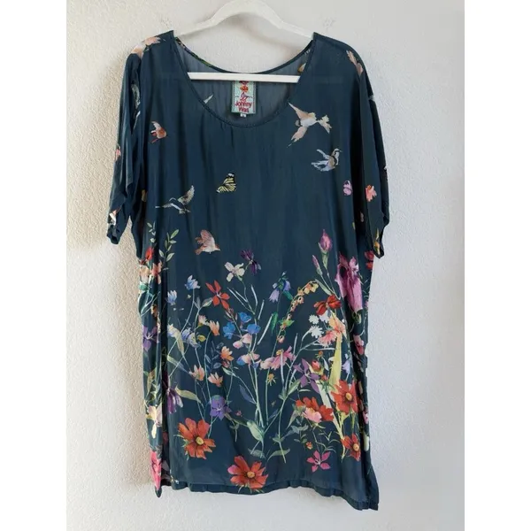 Johnny Was Summy Short Sleeve‎ Tunic Top Women's Large Floral Birds Butterflies - Image 3