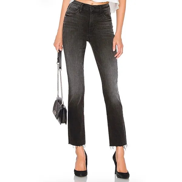 MOTHER The Rascal Ankle Snippet Night‎ Hawk Black Raw Hem Jeans 27 - Image 2