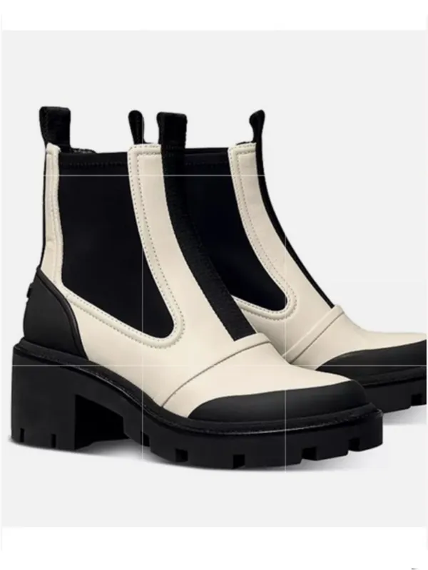 Tory Burch Leather Chelsea Lug Sole Ankle Boots Ivory Black Size 8.5 Retail $428 - Image 4