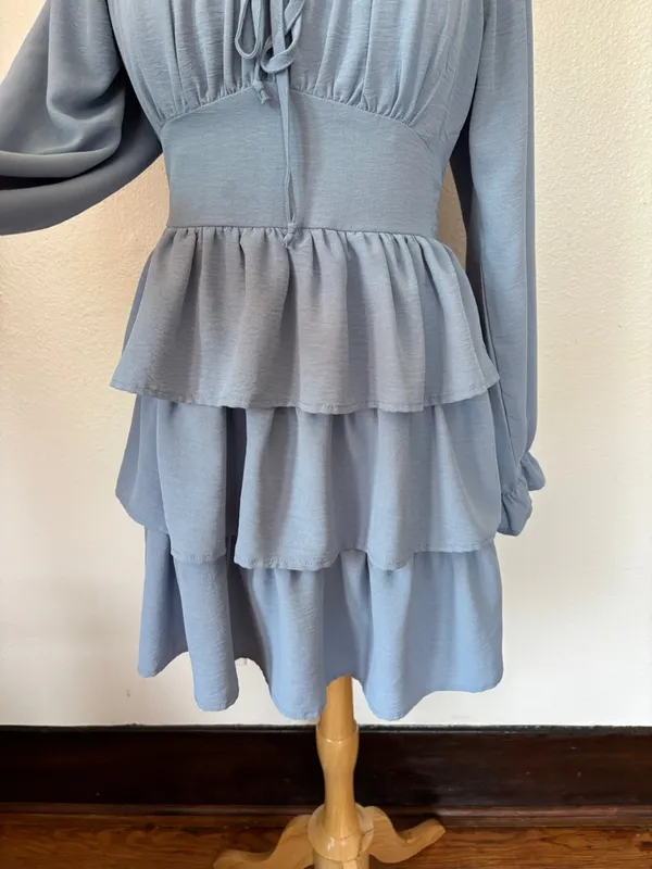 Blue Milkmaid Cottage Long Sleeve Ruffle Dress - Image 4