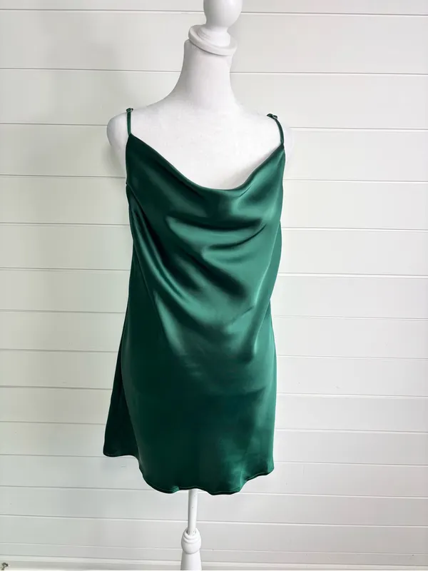 Hello Molly Deep Green Satin Cowl Mini Slip Dress Forest green - Image 2