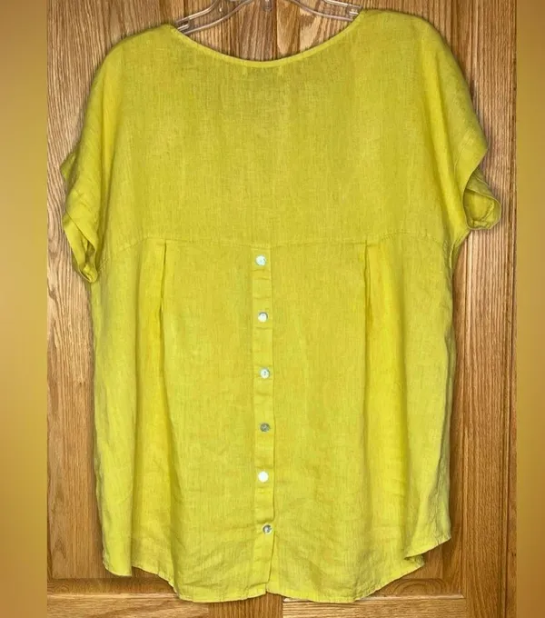 Terzo Millennio Lagenlook Linen High-Low Hem Tunic Oversized Top Yellow Sz Large - Image 9