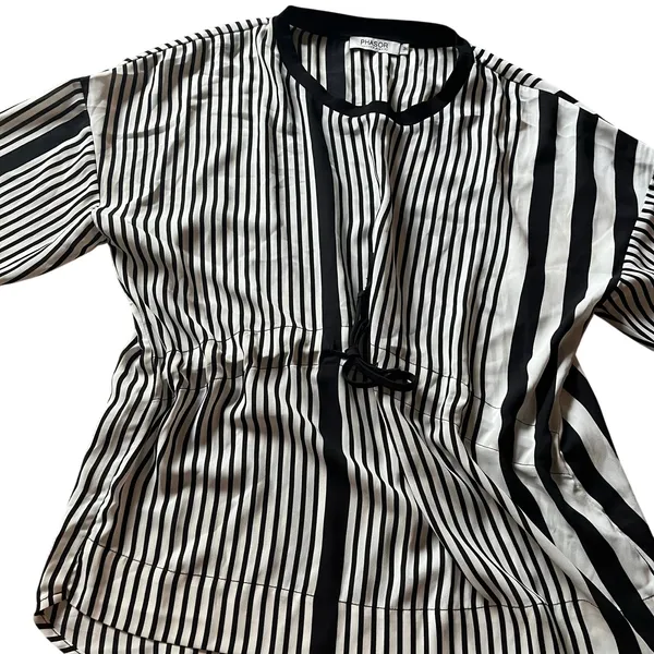 PHASOR Women's M Stripe Blouse Top Flowy Neutal Business Casual‎ Office - Image 2