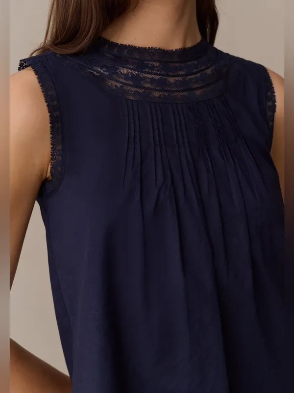 NWT Sorella Tally Cotton Mini Dress size Medium M navy blue embroidery Few Moda - Image 5