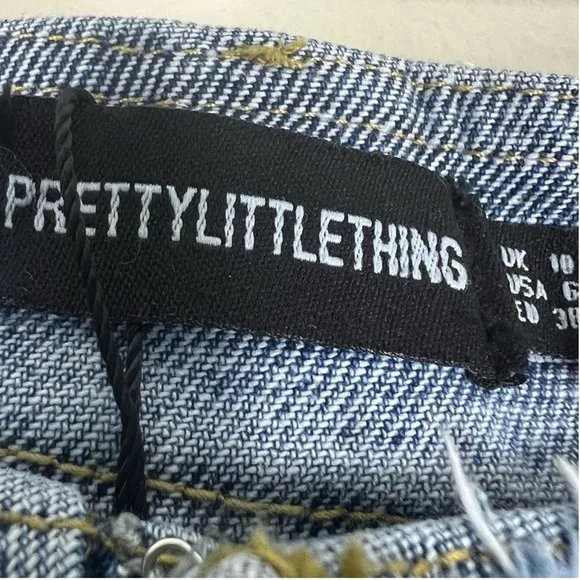 PrettyLittleThing Flare Low Rise Jeans Womens‎ 6 Dark Wash Distressed Y2K Retro - Image 7