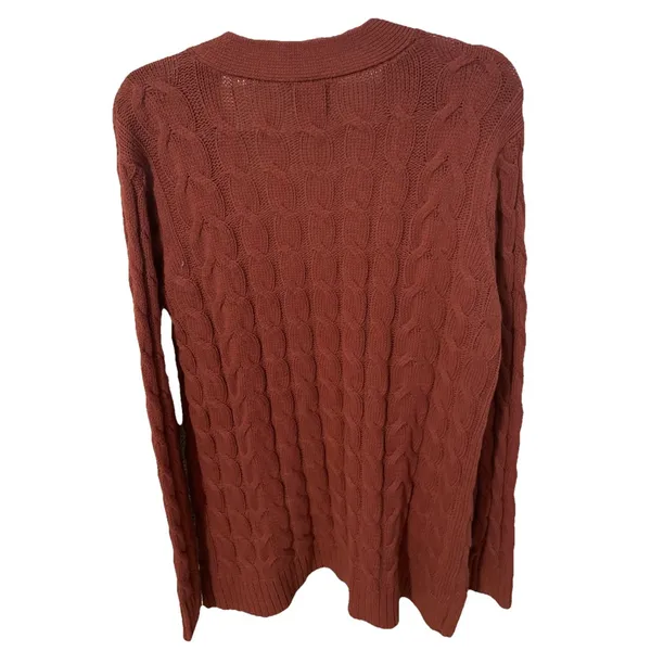 St Johns Bay Cardigan Womens Open Knit Sweater Front Pockets Cotton Brown - Image 3