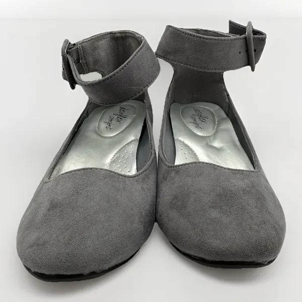 DexFlex Comfort‎ J. Renee Gray Faux Suede Wedge Strap Heels Women's 6.5 EU 38 - Image 3