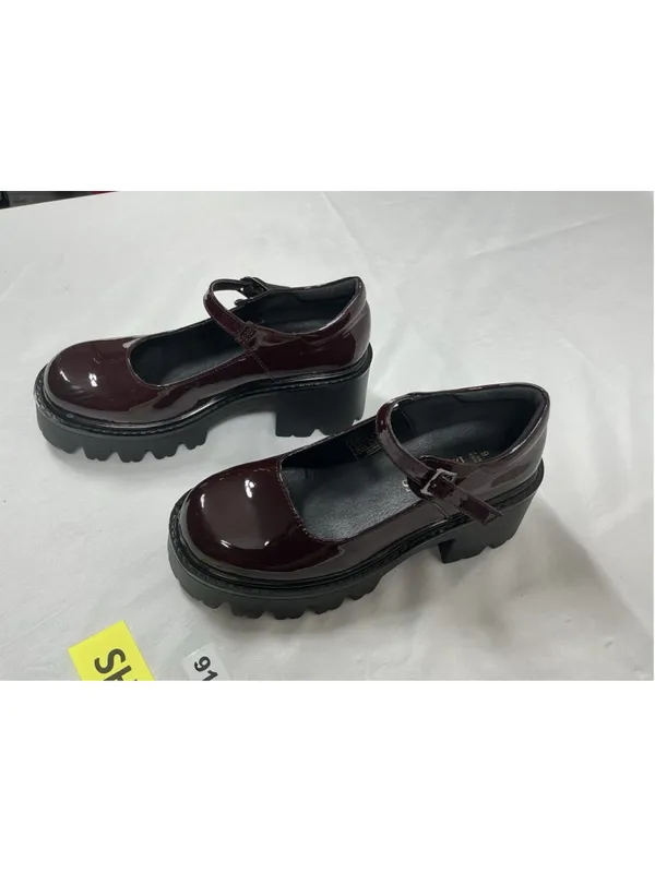 Womans Excellent Mary Jane Platform Chunky Heel Shoes Size 6 Burgandy - Image 3