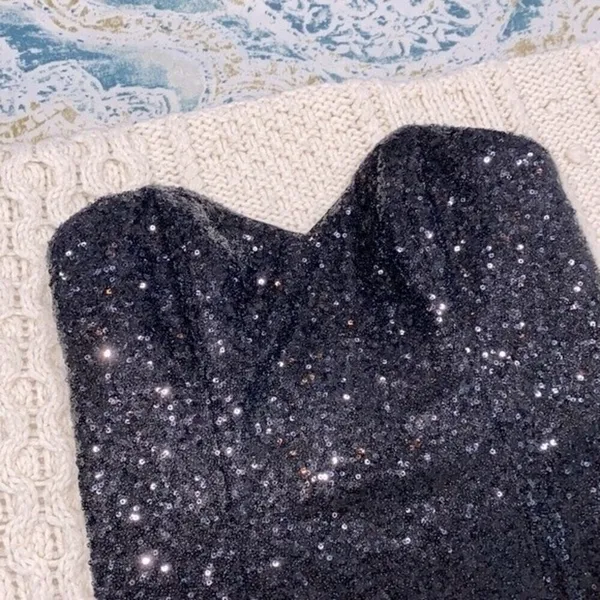 Alfred Angelo size 6 black strapless sequin dress - Image 7