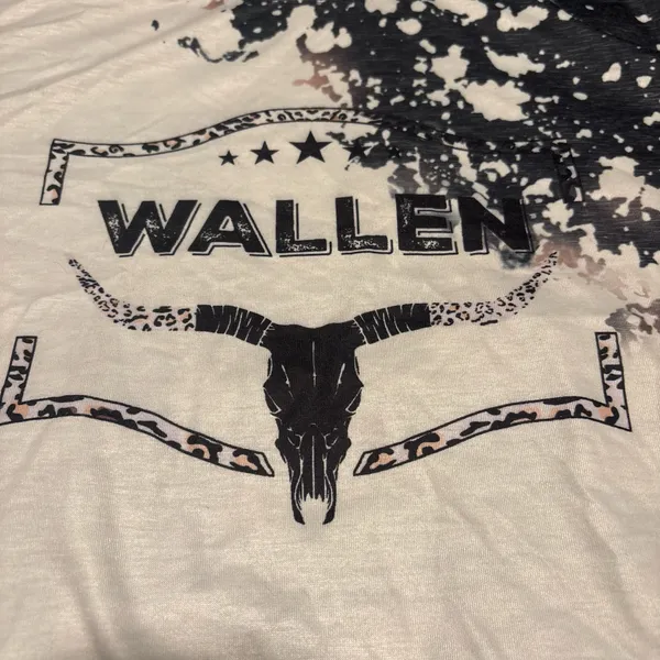 Wallen Graphic Bleach Splash Tee Western Cow Skull Short Sleeve Top - Image 4