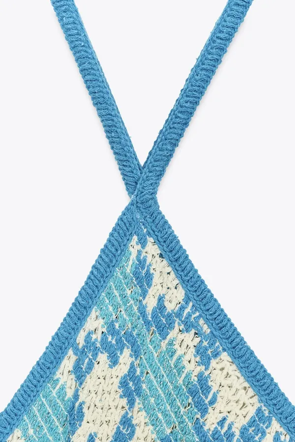 Zara Blue Patterned Crochet Halter Maxi Dress Bohemian Summer Casual - Image 5