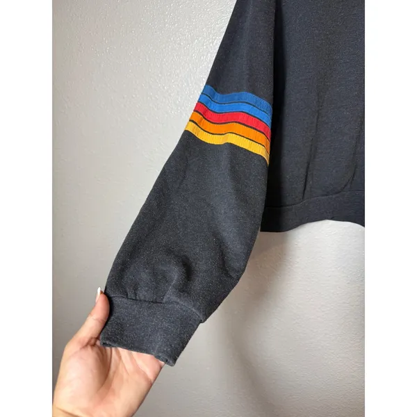 Aviator Nation 5 Stripe Crew Sweatshirt Black Rainbow Sleeve Stripes XS‎ - Image 5