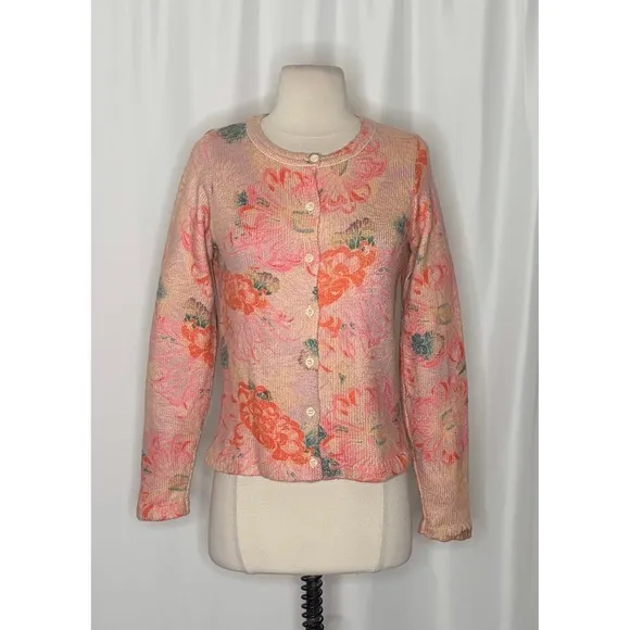 Anthropologie POSTMARK Devon Floral Cardigan Sweater Pink Knitwear Buttons Small - Image 2