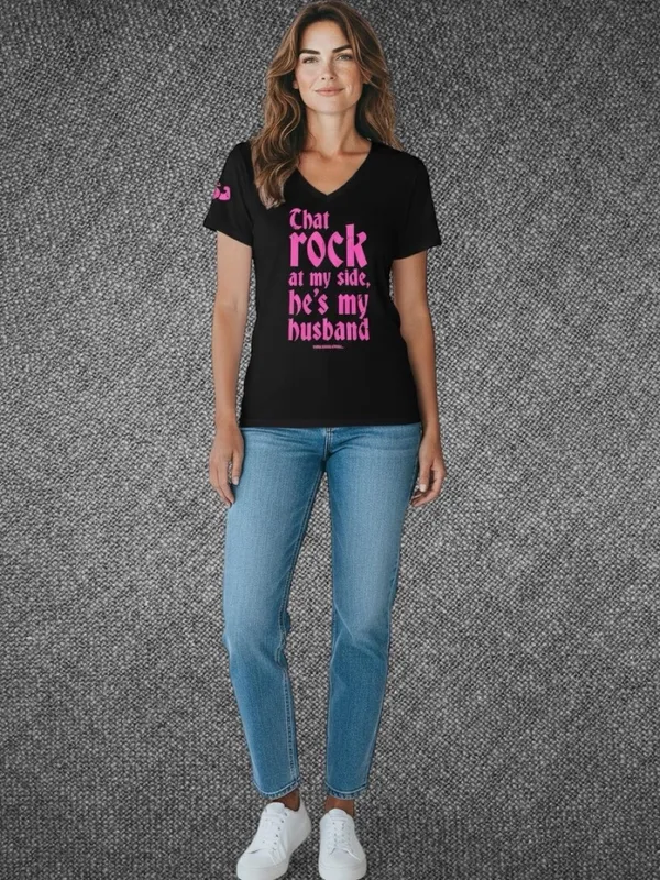 Gildan Black V-Neck Tee with Bright Pink Statement Print - Image 3
