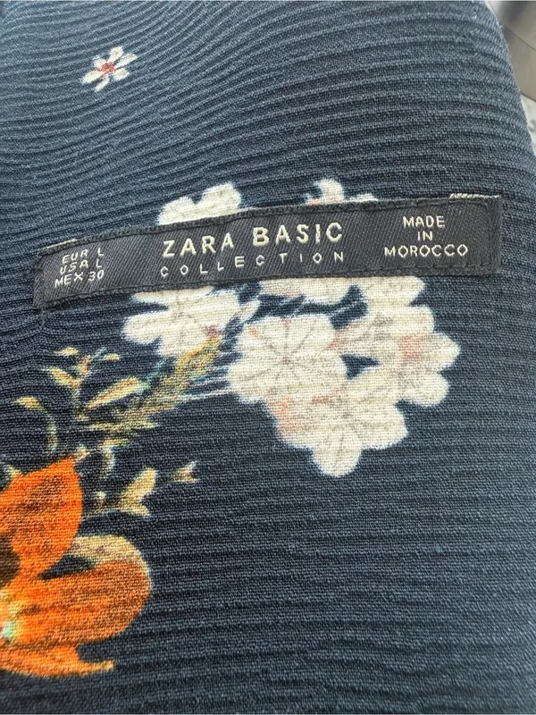 Zara Navy Midi Dress with Red, Pink & Orange Floral Print - Image 6