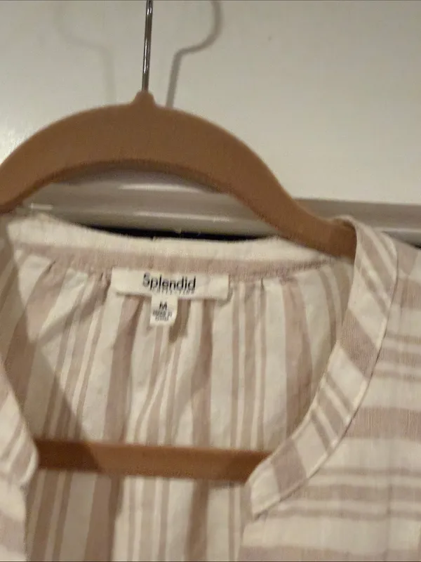 Splendid livia linen blend Cream‎ and Light Taupe Striped Maxi Dress med - Image 4