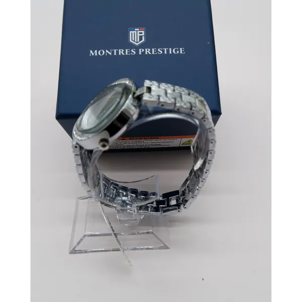 Montres Prestige MPW-0222 Silver Tone Crystal Swirl Bezel Dress Watch New - Image 5