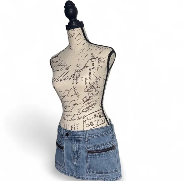 Y2K Abercrombie & Fitch Low Rise Denim Mini Skirt Zip Pockets 2000s Skirt Size 0 - Image 4