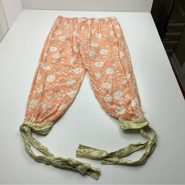 World Market Peach Green Floral Print Pajama Pants Womens Size‎ Small Pull On - Image 13