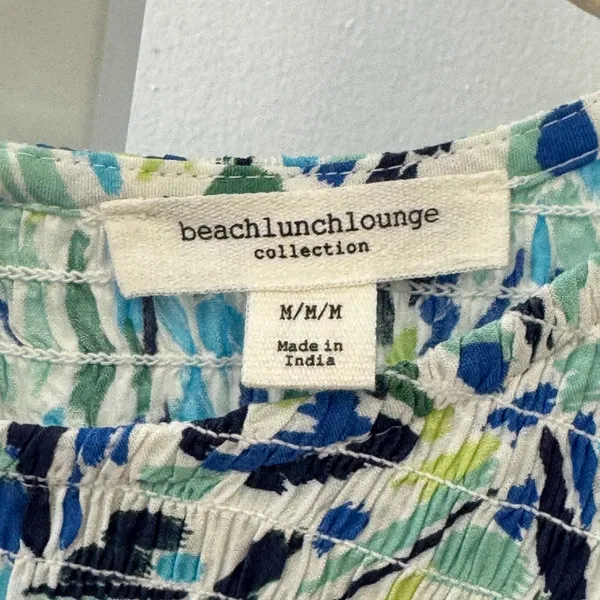 NWT Beachlunchlounge Julieta Midi Dress Blue Green Abstract Smocked Viscose M - Image 6
