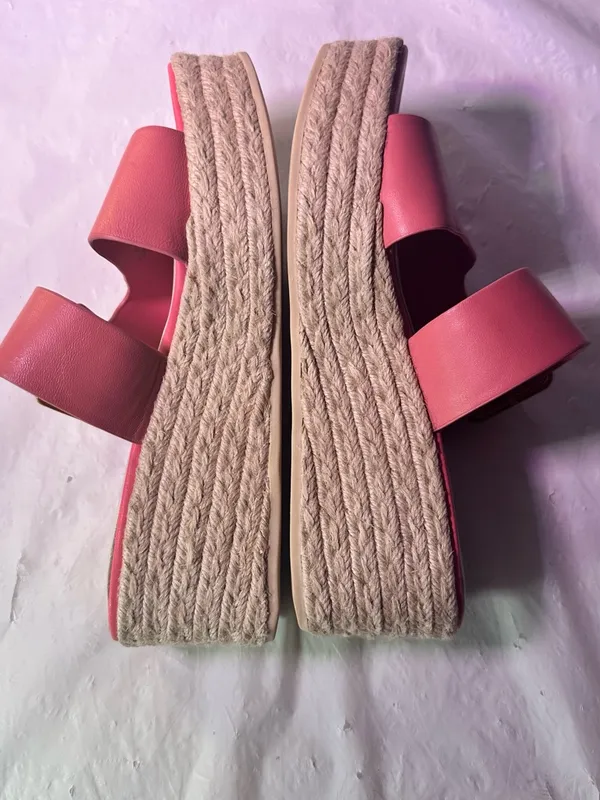 Franco Sarto Coral Pink Espadrille Wedge Slide with Gold Buckle - Image 9