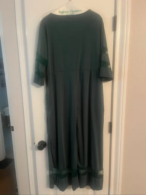 Dark Green Midi/Maxi Dress with Sheer Trim - Image 3