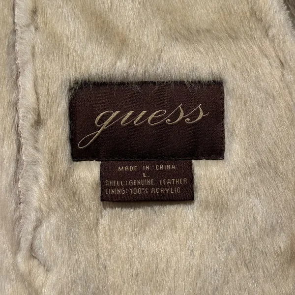 Guess Jacket Genuine Leather Vintage Penny Lane Y2K Faux Fur Lined Aviator Large - Image 5