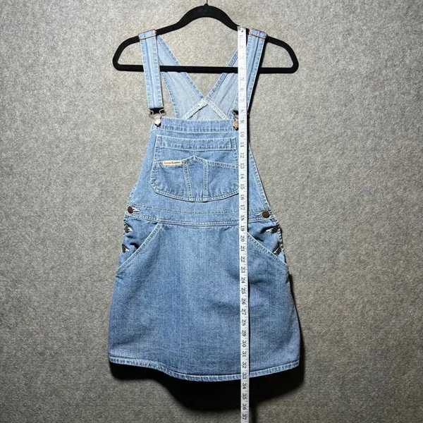London London Vintage 90s Denim Skort Overalls Blue Mid Wash Size 11/12 - Image 8