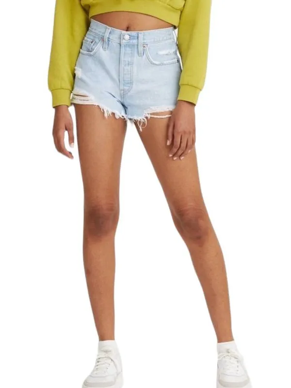 NWT Levi's 501 Original Fit High Rise Denim Distressed Shorts 28 - Image 4